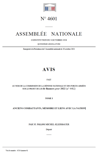 Rapport de M. Philippe Michel-Kleisbauer, député, au nom de la commission de la défense nationale et des forces armées, sur le projet de loi de finances pour 2022